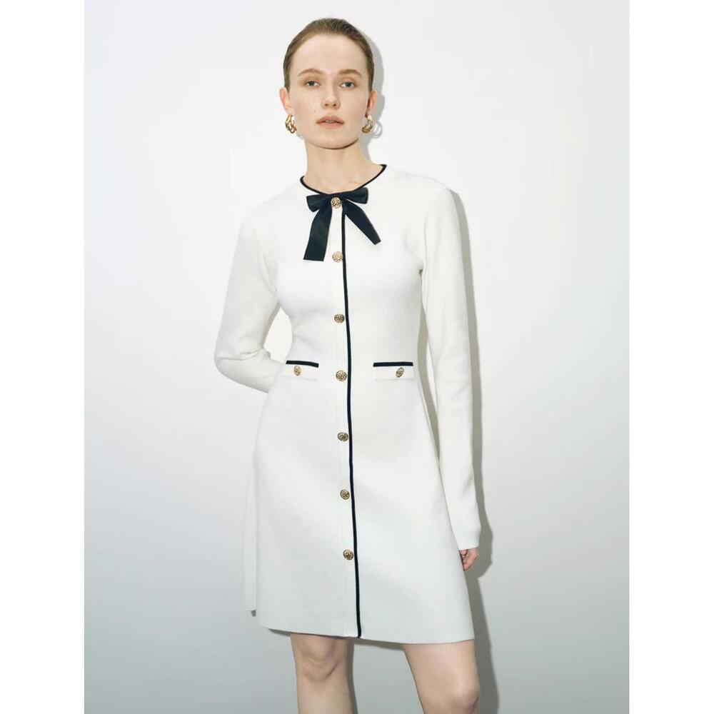URBAN‎ REVIVO Bow Tie Decor Crew Neck Knitted Dress